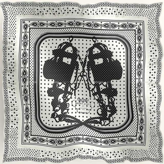 HERMES scarf Carre 70 Frilled Brides de Gala Bandana Dot Blanc (White)/Noir (Black) Silk100%[EXCELLENT][Authentic]