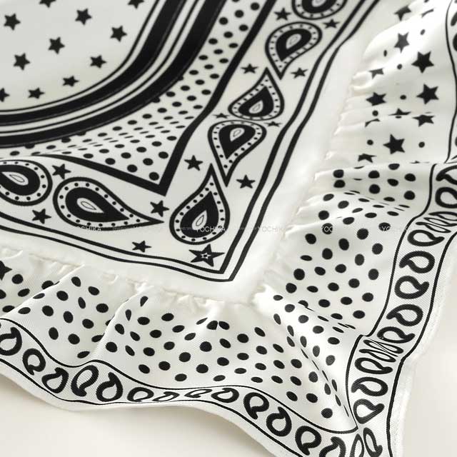 HERMES scarf Carre 70 Frilled Brides de Gala Bandana Dot Blanc (White)/Noir (Black) Silk100%[EXCELLENT][Authentic]