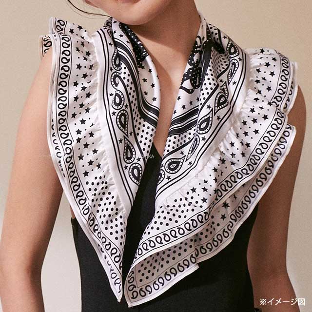 HERMES scarf Carre 70 Frilled Brides de Gala Bandana Dot Blanc (White)/Noir (Black) Silk100%[EXCELLENT][Authentic]