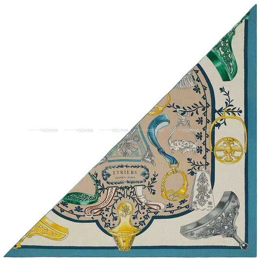 HERMES scarf Triangle Geant Armor Remix Bleu Jean/Naturel Cashmere70% / Silk30%[EXCELLENT][Authentic]