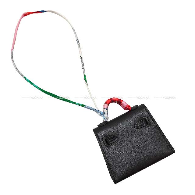 HERMES bag charm Kelly Twilly Noir (Black) Veau Tadelakt Silver HW Stamp Y[EXCELLENT][Authentic]