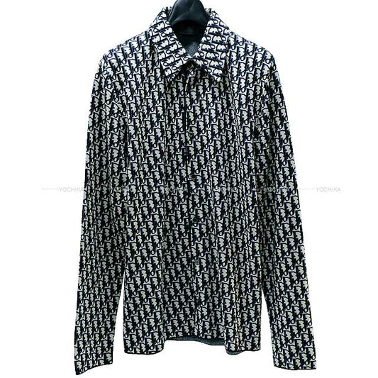 [Pre-loved] Dior Long sleeve shirt Mens Over All-over pattern Knit Shirt Dior Oblique Navy Cotton XS[USED SA][Authentic]