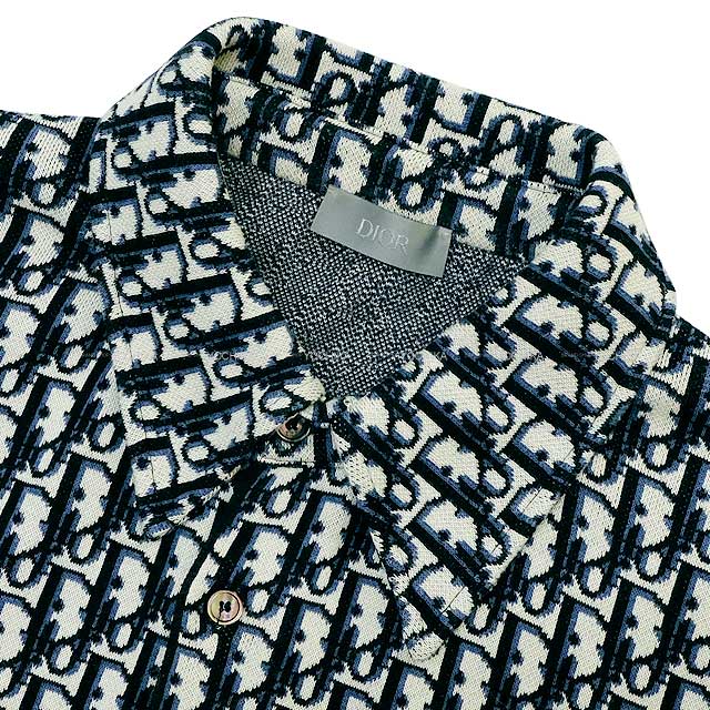 [Pre-loved] Dior Long sleeve shirt Mens Over All-over pattern Knit Shirt Dior Oblique Navy Cotton XS[USED SA][Authentic]