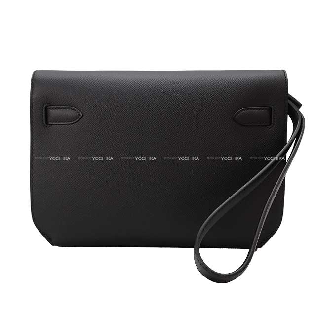 HERMES Clutch bag Kelly Depeche 25 Clutch Noir (Black) Ever Grain Silver HW Stamp D[EXCELLENT][Authentic]