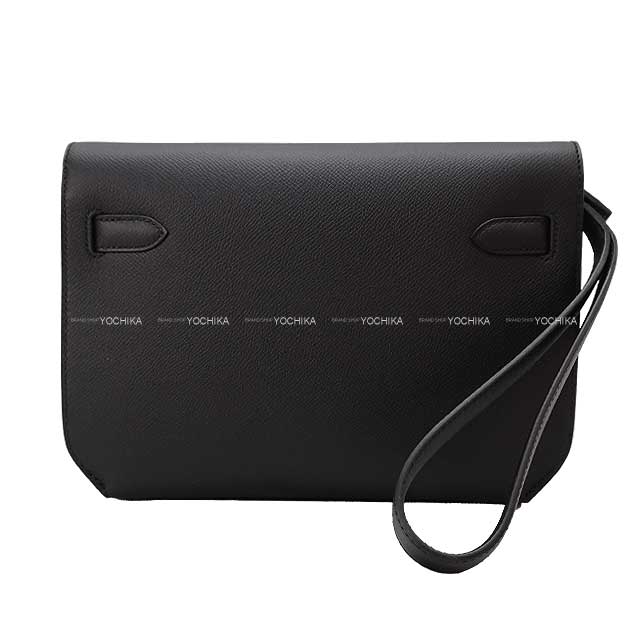 HERMES Clutch bag Kelly Depeche 25 Clutch Noir (Black) Veau Epsom Silver HW Stamp D[EXCELLENT][Authentic]