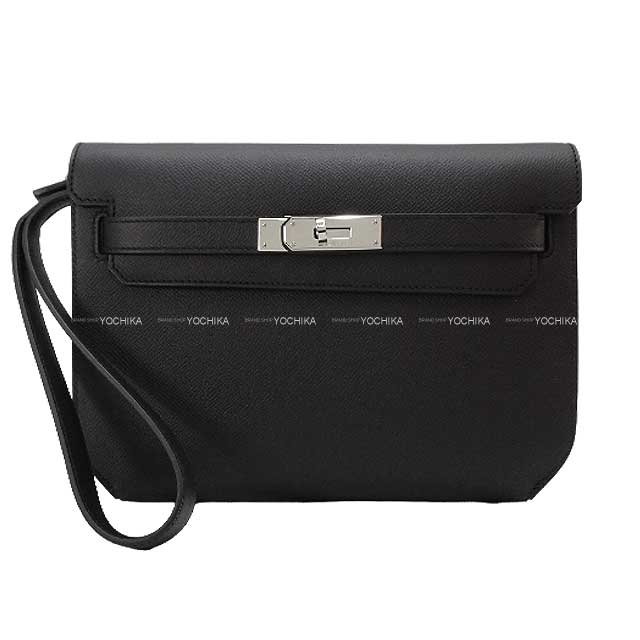 HERMES Clutch bag Kelly Depeche 25 Clutch Noir (Black) Veau Epsom Silver HW Stamp D[EXCELLENT][Authentic]