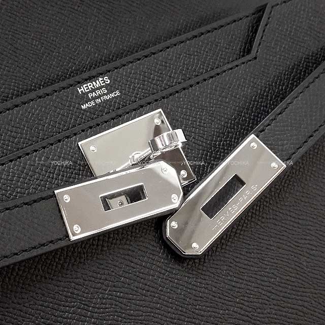 HERMES Clutch bag Kelly Depeche 25 Clutch Noir (Black) Ever Grain Silver HW Stamp D[EXCELLENT][Authentic]