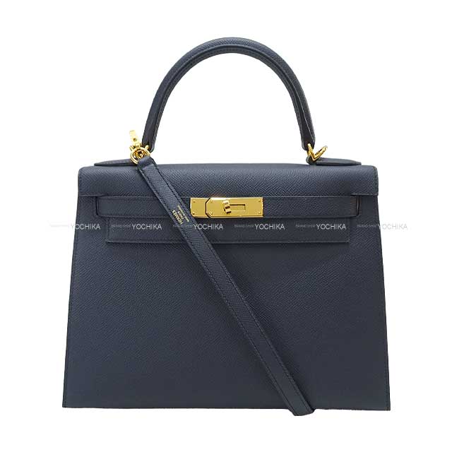 HERMES Shoulder bag Kelly28 Sellier Blue Indigo Ever Grain Gold HW Stamp B[BRAND NEW][Authentic]