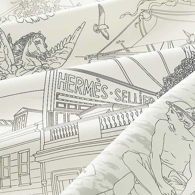 2024 SS HERMES scarf Carre 90 HERMES Flag Ship Blanc (White)/Noir (Black) Silk100%[EXCELLENT][Authentic]