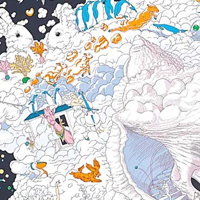 HERMES scarf Carre 90 Sur Mon Nuage Blue Coeur/Mauve/Multicolor Silk100%[EXCELLENT][Authentic]