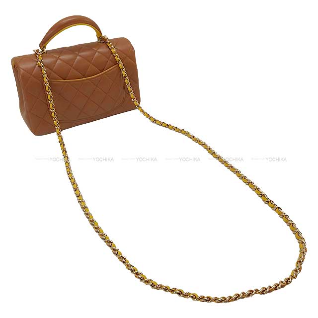 CHANEL Shoulder bag Matelasse Coco mark Top handle Mini Flap Chain Bicolor Caramel/Mustard Yellow Lambskin Champagne Gold HW AS2431[EXCELLENT][Authentic]