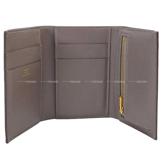 [Pre-loved] HERMES Tri-fold wallet Bearn Combine Gris Meyer Veau Epsom Gold HW Stamp U[LIKE NEW][Authentic]