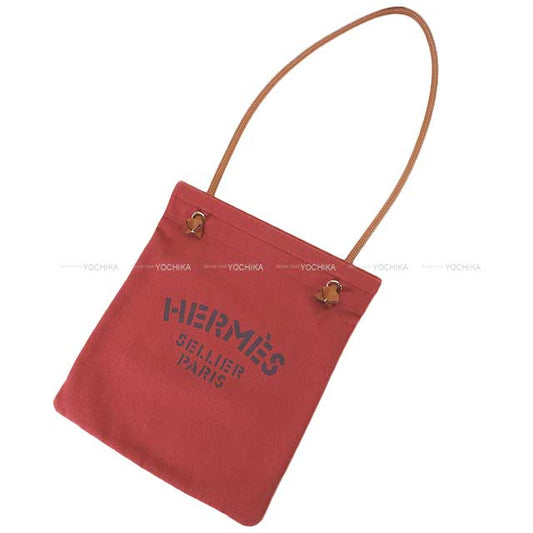 [Pre-loved] HERMES Shoulder bag Sac Aline MM Rouge H/Gold Toile Chevrons/Veau Swift Silver HW Stamp U[LIKE NEW][Authentic]