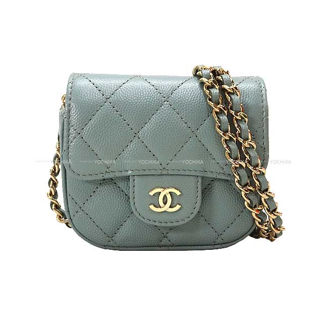 CHANEL Shoulder bag Matelasse Coco mark Mini Chain Shoulder bag Green Graind Calf(Caviarskin) Champagne Gold HW AP2475[EXCELLENT][Authentic]