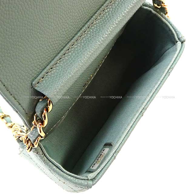 CHANEL Shoulder bag Matelasse Coco mark Mini Chain Shoulder bag Green Graind Calf(Caviarskin) Champagne Gold HW AP2475[EXCELLENT][Authentic]