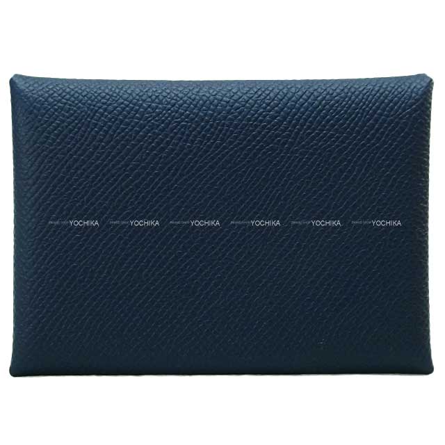 HERMES card holder Calvi Duo Bleu navy Veau Epsom Silver HW Stamp B[BRAND NEW][Authentic]