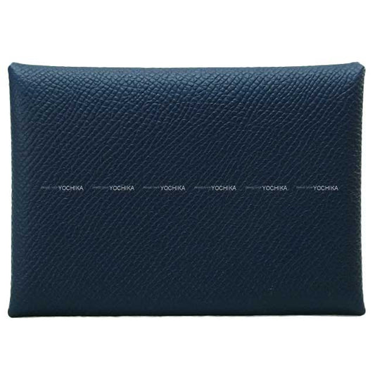 HERMES card holder Calvi Duo Bleu navy Veau Epsom Silver HW Stamp B[BRAND NEW][Authentic]