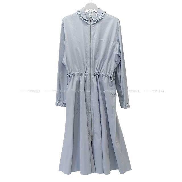 2024 AW NEW HERMES One‐piece dress Dress frills collar Zipper Bleu givre Cotton100% 36[BRAND NEW][Authentic]