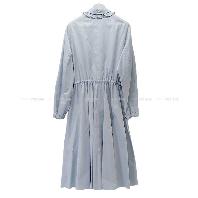 2024 AW NEW HERMES One‐piece dress Dress frills collar Zipper Bleu givre Cotton100% 36[BRAND NEW][Authentic]