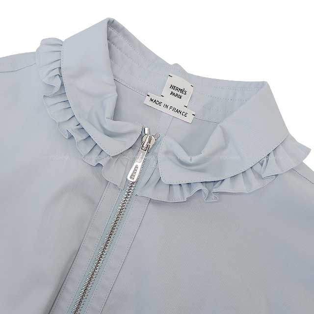 2024 AW NEW HERMES One‐piece dress Dress frills collar Zipper Bleu givre Cotton100% 36[BRAND NEW][Authentic]