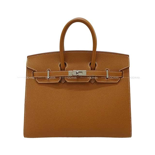 [Pre-loved] HERMES Handbag Birkin25 Sellier Gold Ever Grain Silver HW Stamp U[LIKE NEW][Authentic]