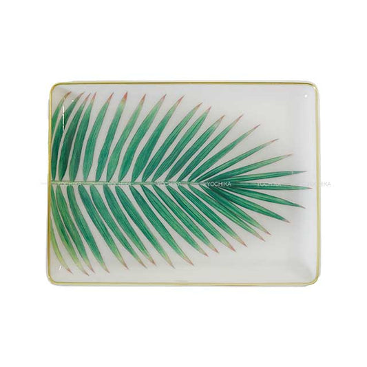 HERMES tableware Tray No.2  Passifolia  PM Blanc (White)/Gold/Green Porcelain[BRAND NEW][Authentic]