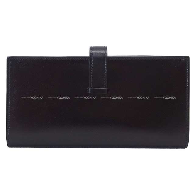 HERMES long wallet Bearn Soufflet Noir (Black) Box Calf Gold HW Stamp X[EXCELLENT][Authentic]