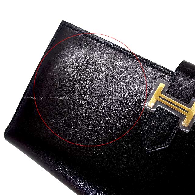 HERMES long wallet Bearn Soufflet Noir (Black) Box Calf Gold HW Stamp X[EXCELLENT][Authentic]