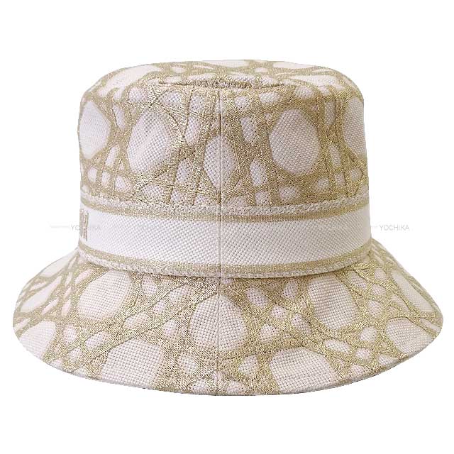 2024SS Dior D-BOBBY Bob hat Macrocannage Embroidery #58 Blanc (White)/Gold Cotton/Metallic/Polyester Brim: 2.4" 41CAN923X130[BRAND NEW][Authentic]