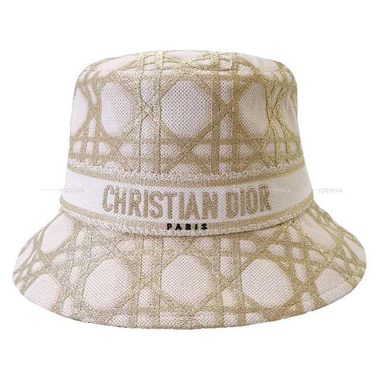 2024SS Dior D-BOBBY Bob hat Macrocannage Embroidery #58 Blanc (White)/Gold Cotton/Metallic/Polyester Brim: 2.4" 41CAN923X130[BRAND NEW][Authentic]