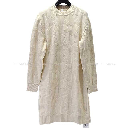 2024 AW NEW HERMES dress Ladies H motif Knit Roundneck Blanc Natural Wool100% 34[EXCELLENT][Authentic]