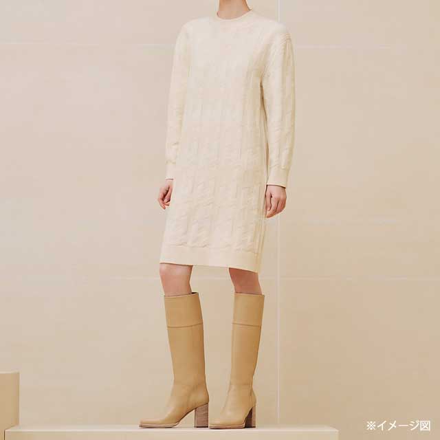 2024 AW NEW HERMES dress Ladies H motif Knit Roundneck Blanc Natural Wool100% 34[EXCELLENT][Authentic]