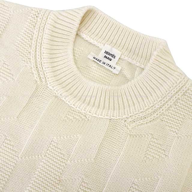 2024 AW NEW HERMES dress Ladies H motif Knit Roundneck Blanc Natural Wool100% 34[EXCELLENT][Authentic]