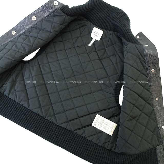 [Pre-loved] HERMES Vests Ladies Sellier Button Shortjacket Different fabrics change Noir (Black) Deerskin/cashmere/polyester 34[LIKE NEW][Authentic]