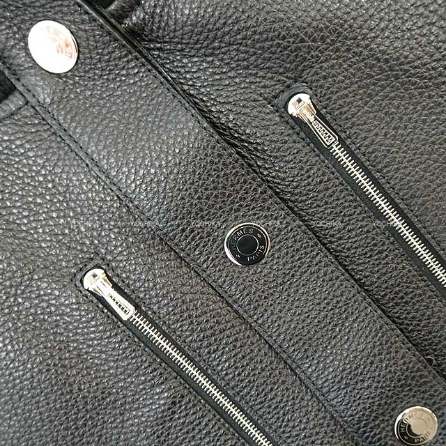 [Pre-loved] HERMES Vests Ladies Sellier Button Shortjacket Different fabrics change Noir (Black) Deerskin/cashmere/polyester 34[LIKE NEW][Authentic]