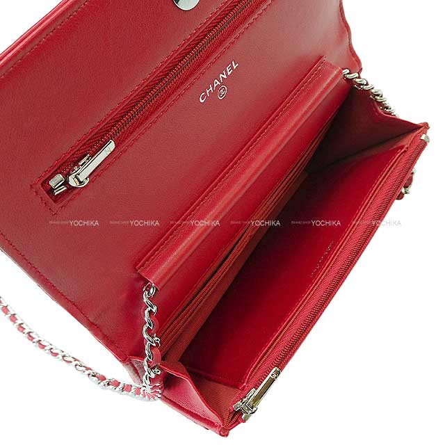 [Pre-loved] CHANEL Chain wallet Matelasse COCO mark Red Lambskin Silver HW AP0250[LIKE NEW][Authentic]