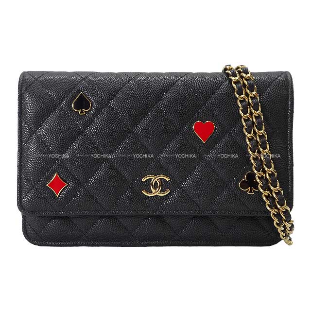 [Pre-loved] CHANEL Chain wallet Matelasse COCO mark Trump Lucky charm Noir (Black) Graind Calf(Caviarskin) Gold HW AP3076[LIKE NEW][Authentic]