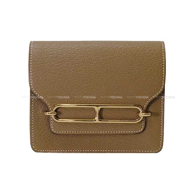 HERMES Bi-fold wallet Roulis Slim Etoupe Chevre Myzore Champagne Gold HW Stamp U[EXCELLENT][Authentic]