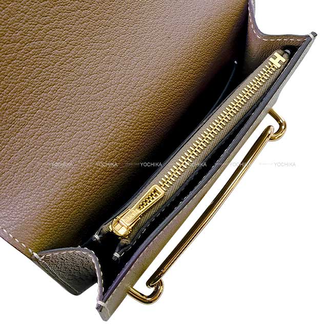 HERMES Bi-fold wallet Roulis Slim Etoupe Chevre Myzore Champagne Gold HW Stamp U[EXCELLENT][Authentic]