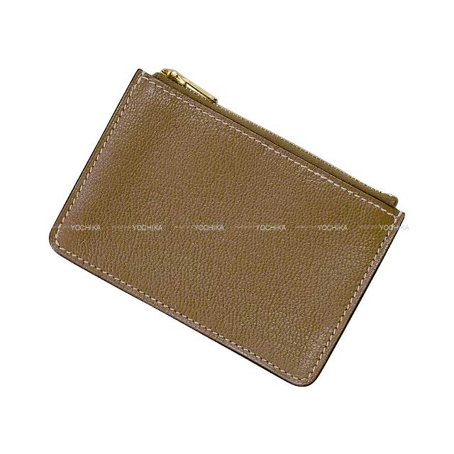 HERMES Bi-fold wallet Roulis Slim Etoupe Chevre Myzore Champagne Gold HW Stamp U[EXCELLENT][Authentic]