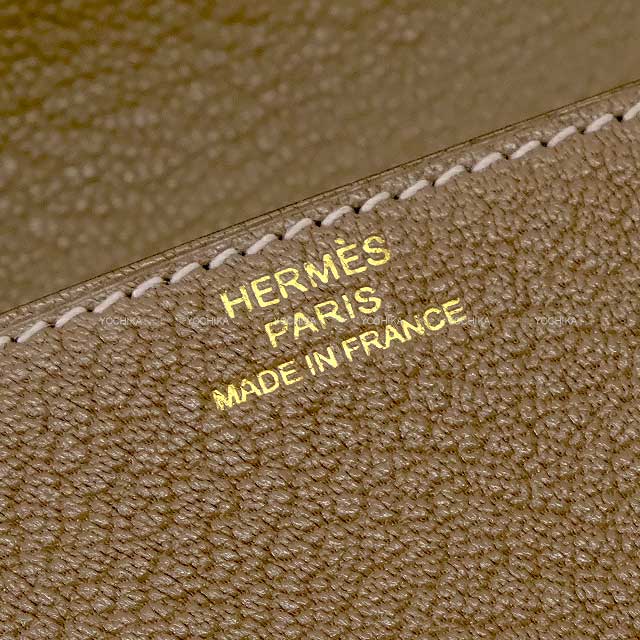 HERMES Bi-fold wallet Roulis Slim Etoupe Chevre Myzore Champagne Gold HW Stamp U[EXCELLENT][Authentic]