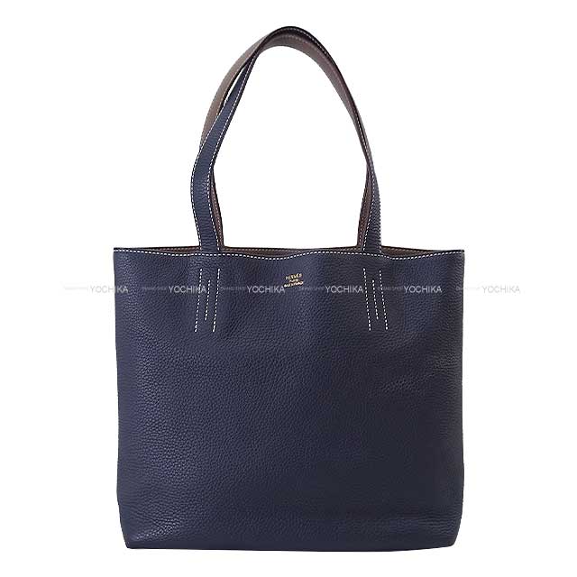 [Pre-loved] HERMES tote bag Double Sens 28 Etoupe/Bleu Nuit Taurillon Clemence Stamp Ｙ[LIKE NEW][Authentic]