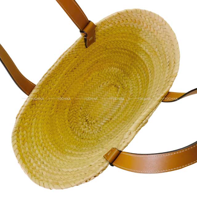 LOEWE Handbag Basket medium basket 327.02.S92 Natural/Tan Palm Leaf/Calf W: 10.2"(bottom) - 16.5"(top) cm Silver HW[EXCELLENT][Authentic]