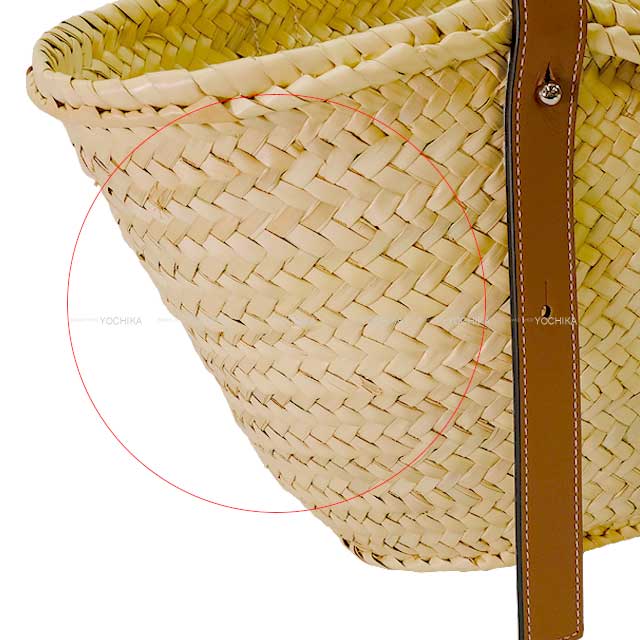 LOEWE Handbag Basket medium basket 327.02.S92 Natural/Tan Palm Leaf/Calf W: 10.2"(bottom) - 16.5"(top) cm Silver HW[EXCELLENT][Authentic]
