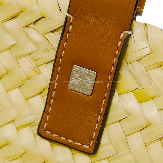 LOEWE Handbag Basket medium basket 327.02.S92 Natural/Tan Palm Leaf/Calf W: 10.2"(bottom) - 16.5"(top) cm Silver HW[EXCELLENT][Authentic]