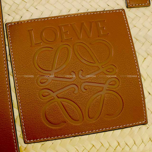 LOEWE Handbag Basket medium basket 327.02.S92 Natural/Tan Palm Leaf/Calf W: 10.2"(bottom) - 16.5"(top) cm Silver HW[EXCELLENT][Authentic]
