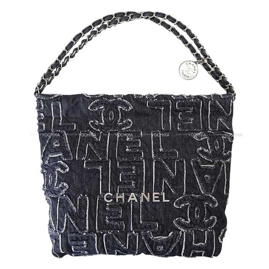 2024 AW CHANEL Handbag Chanel 22 logo small hobo with medal charm Noir (Black) Denim Silver HW AS3260[BRAND NEW][Authentic]