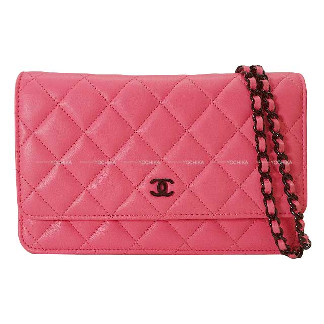 Cruise 2024 New CHANEL Chain wallet Matelasse Coco Mark Coral Pink/Black Lambskin Black HW AP0250[BRAND NEW][Authentic]