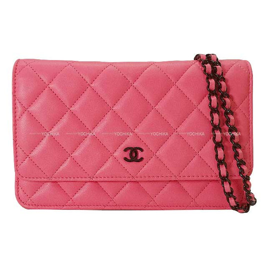 Cruise 2024 New CHANEL Chain wallet Matelasse Coco Mark Coral Pink/Black Lambskin Black HW AP0250[BRAND NEW][Authentic]