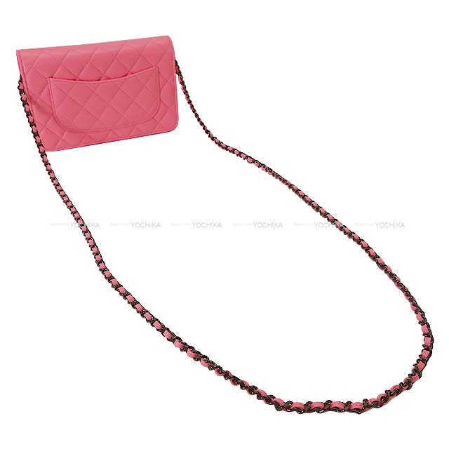 Cruise 2024 New CHANEL Chain wallet Matelasse Coco Mark Coral Pink/Black Lambskin Black HW AP0250[BRAND NEW][Authentic]